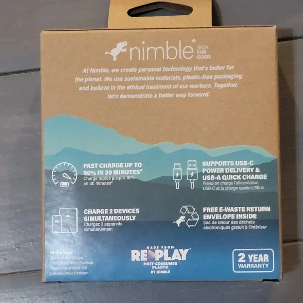 Nimble WALLY Mini Wall Charger 20W Dual Port USB-C & USB-A